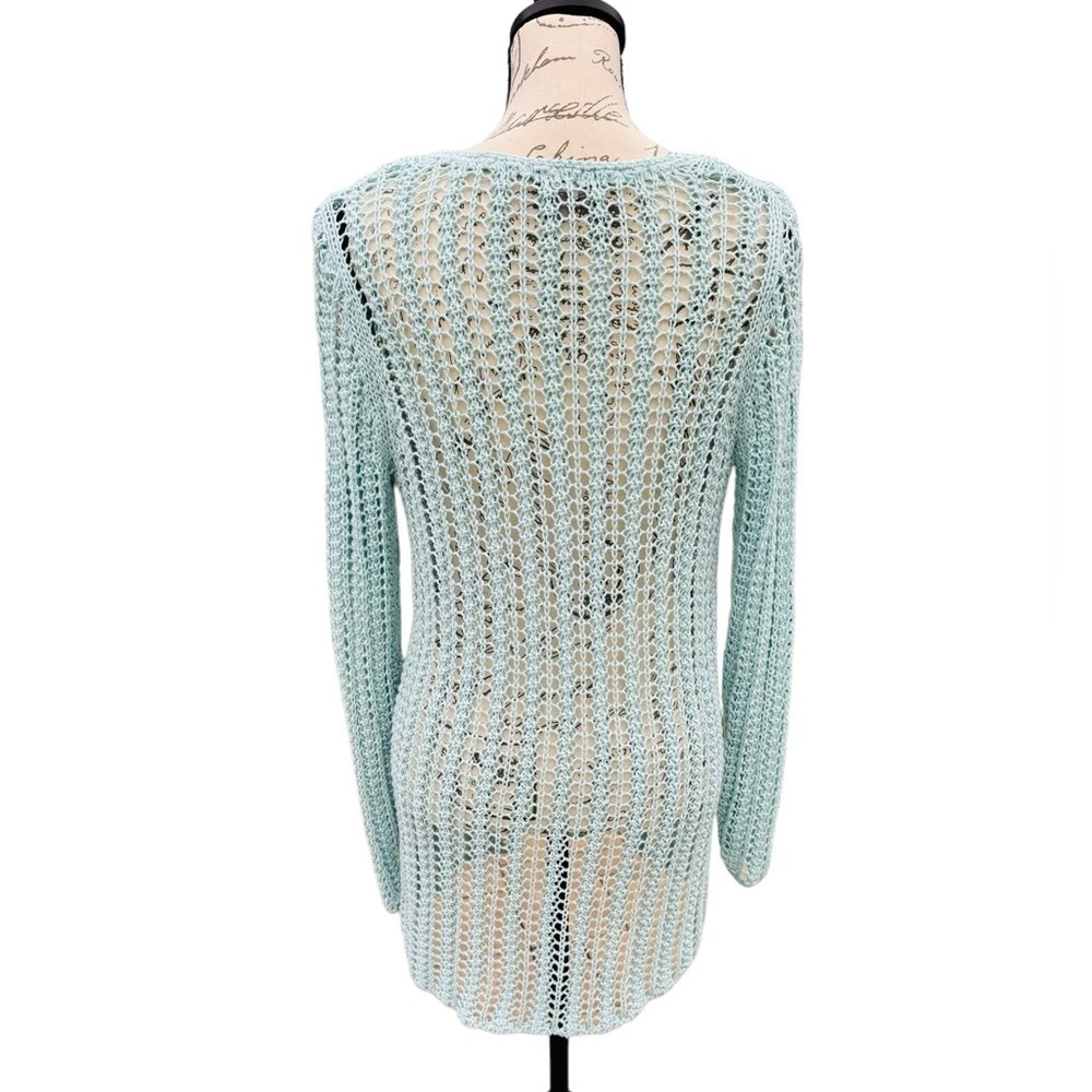 J. Jill Crocheted Linen Sweater Seafoam Green Pullover Womens Size Medium - Picture 3 of 11